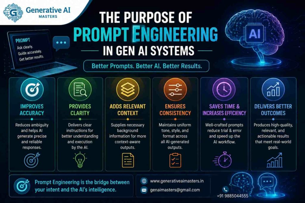 Purpose of Prompt Engineering in Gen AI Systems – Generative AI Masters infographic